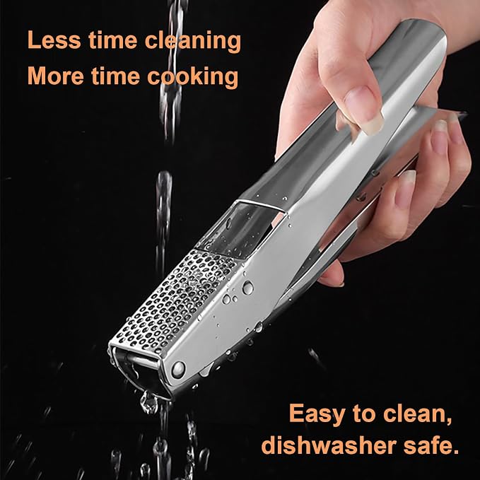 Stainless Steel Garlic Press, Garlic Crusher, Dishwasher Safe | 304 stainless steel, no peeling, ergonomic handles, 5 cm chamber