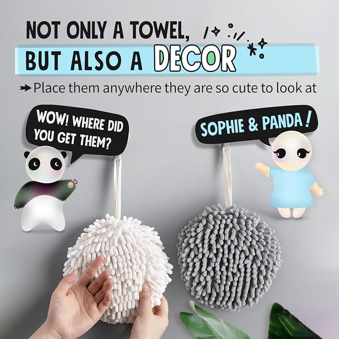 Sophie & Panda Fuzzy Ball Towel (Set of 2) Light and Dark Blue - Dry Your Hand Instantly conveniently with This Creative Bath Towel Set Decorative Towels for Bathroom (Pack of 2)