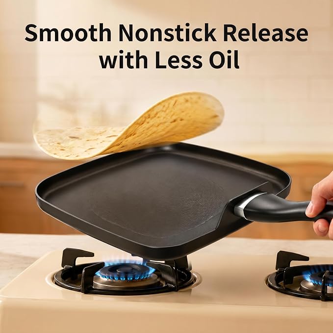10 Inch Square Griddle Pan, Nonstick Grill Pan for Cooking Eggs, Omelettes, and More, Griddle Cookware, PFOA Free