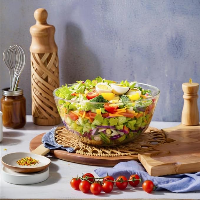4.7QT Large Glass Mixing Bowl with Yellow Lid, Big Salad Bowl with Lid, Large Glass Bowls for Sourdough and Kithen