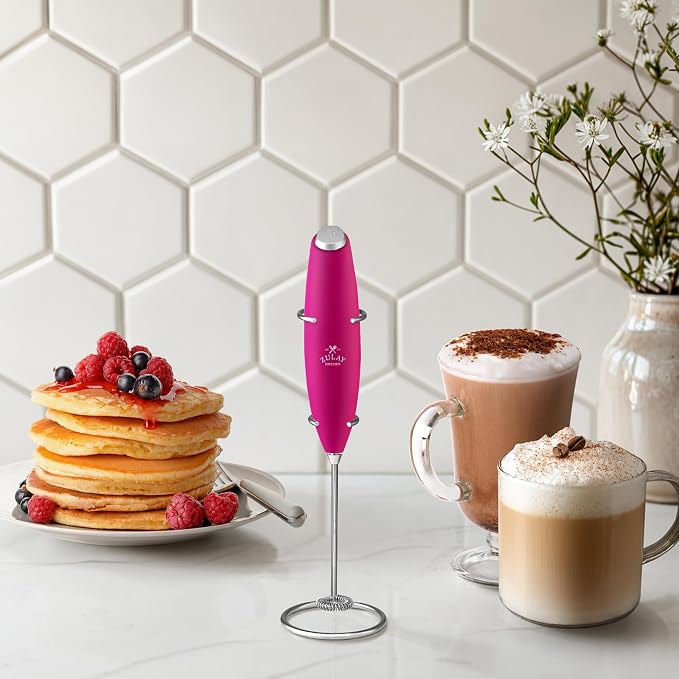 Zulay Kitchen Powerful Milk Frother Wand With Duracell Batteries - Ultra Fast Handheld Drink Mixer - Electric Whisk Foam Maker for Coffee, Lattes, Cappuccino & Matcha - Z1 Motor - Dragonfruit
