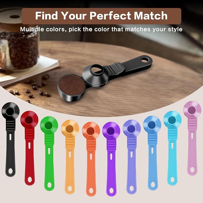 2-in-1 Coffee Scoop with Funnel, 2 Tbsp Measuring Spoon for Reusable K Cups, Ground Coffee, Protein Powder & Tea, Mess-Free Plastic Design（Black-2pack）