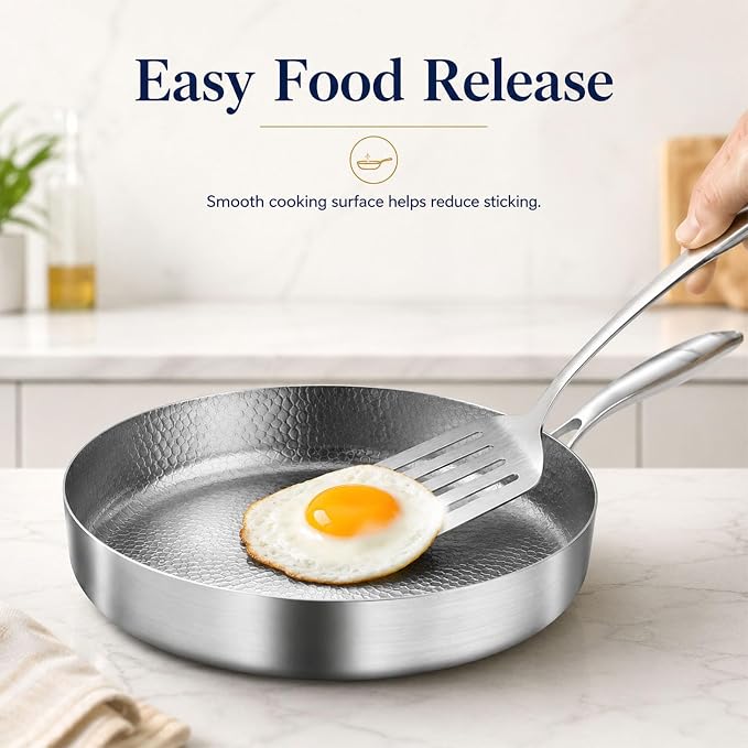 Titanium Hammered Pan Pro with Lid, Multifunctional Ultra-Durable Scratch-Resistant Non Stick, Even Heating for Cooking, Titaniums Nutri Pans Compatible with All Cooktops,9.44in