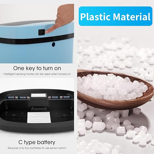 BestOffice | 13 Gallon Plastic Trash Can with Lid | Blue | Automatic Touchless Garbage Can | Odor Control | Modern Oval Design | Easy to Clean | For Kitchen, Bathroom, Office or Home