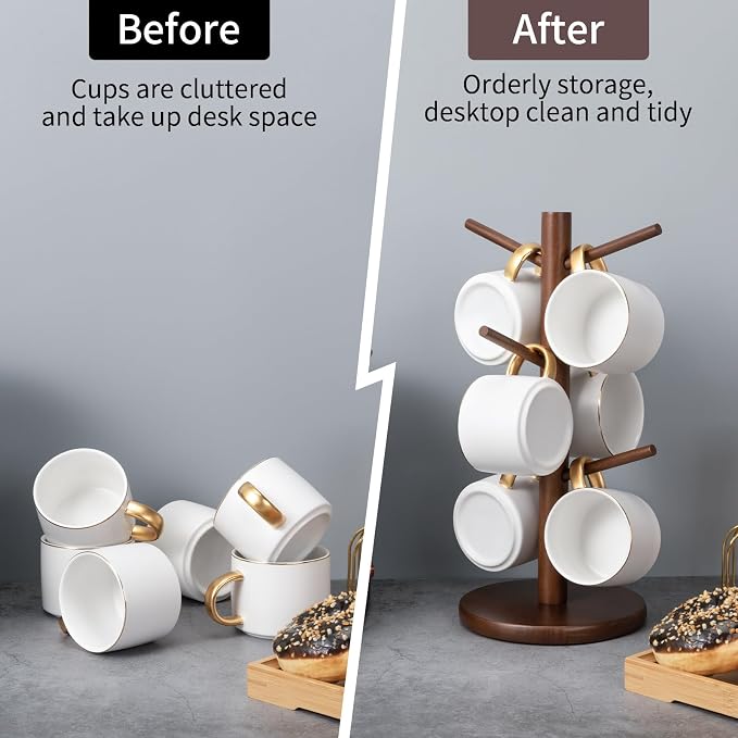 MyLifeUNIT Mug Holder Tree, Coffee Cup Holder with 6 Hooks (Brown) | Anti-slip padded bottom, space-saving compact design, easy air drying, sturdy tip-resistant structure