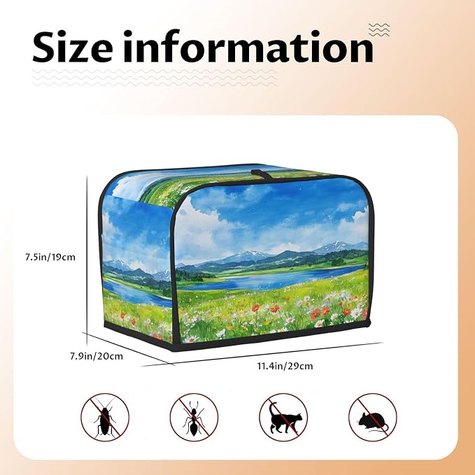 2 Slice Toaster Cover Flower Field Blue Sky Dust Proof Washable Kitchen Appliance Cover with Pocket, Oxford Fabric Countertop Toaster Protector for Standard Toasters Small Appliances