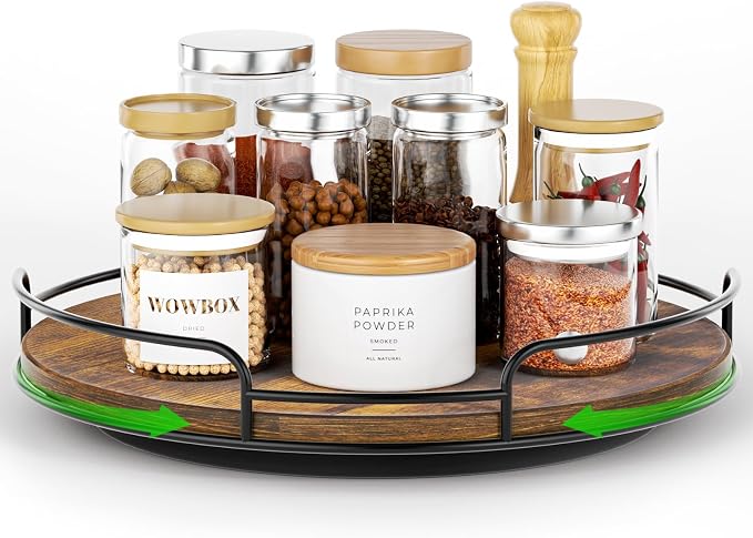 WOWBOX 12" Wood Lazy Susan Turntable Organizer for Cabinet, Pantry & Counter