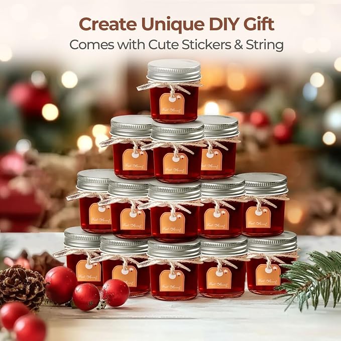 ComSaf 2 oz Mini Mason Jars Bulk Set, 48 Pack Glass Jars with Lids | BPA-Free Materials, Ginger Shots, Honey Samples, Dressing Containers, Sauces, Spices, Wedding Favors, For Canning Project