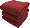 Dark Red Brick Kitchen Hand Dish Towels, Set of 3, 100% Cotton, 18" x 28" | Terry Loop Textured, Soft & Absorbent Cleaning Cloth, Quick Dry, Multipurpose for Everyday Use
