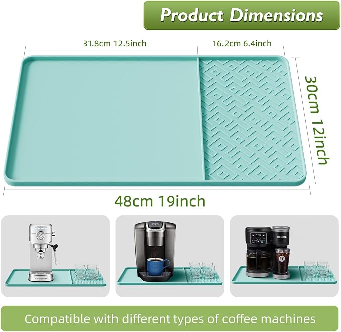 Silicone Coffee Mat with Raised Edges 19" x 12" – Waterproof Countertop Mat, Coffee Maker Pad, Espresso Machine Mat, Heat Resistant Dish Drying Mat