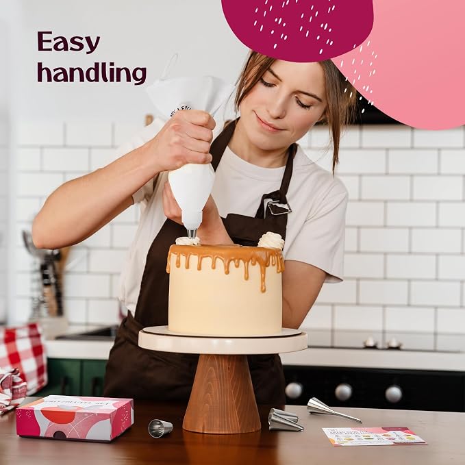 Cake Decorating Kit – Reusable 16" & 14" Cotton Piping Bags with 10 Large Stainless Steel Icing Tips – Durable, Food-Grade & Dishwasher Safe