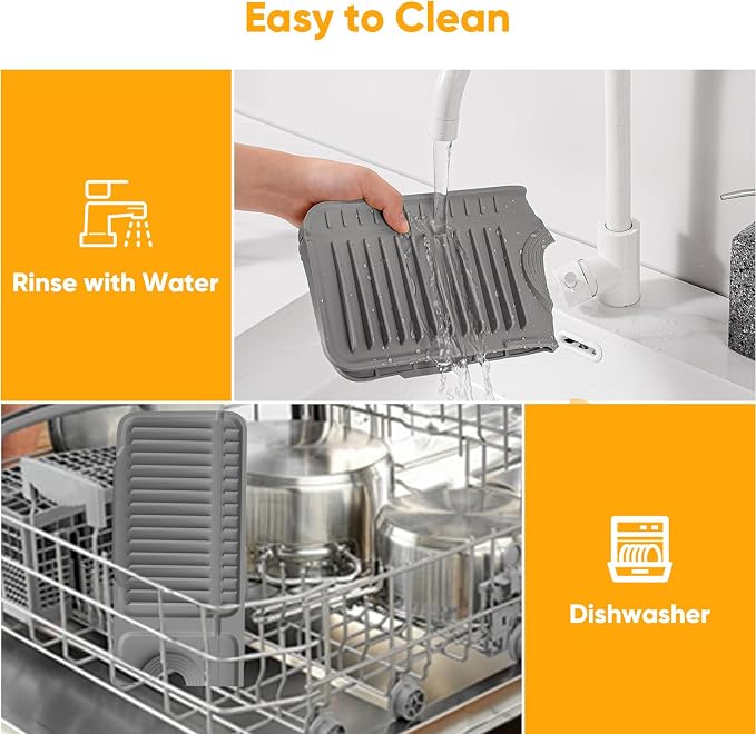 24'' Longer Faucet Mat for Kitchen Sink Splash Guard[7° Slope Fast Self-draining][Snap Lock Fit]Kitchen Sink Faucet Mat Splash Guard Kitchen Sink Area Water Splash Guard Behind Faucet Draining Mat