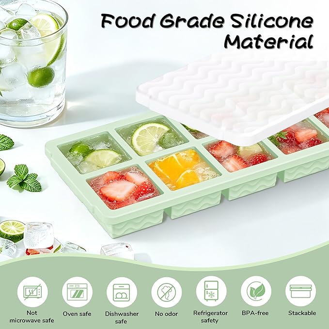 3-Pack Ice Cube Trays with Lid, 10 Cubes 2 Tbsp, Silicone Tray for Freezer | BPA Free, Leak-proof Lid, Freeze Ice Cubes, Chocolates, Sauces, Juices, Fruit Purees, Meal Prep, Cocktail, Coffee, Soup, Food