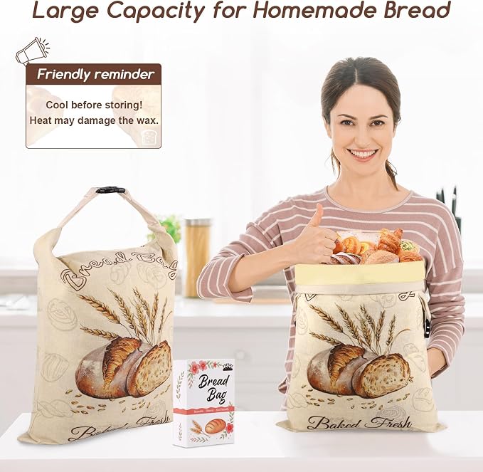 2 Pack Beeswax Bread Bags for Homemade Bread, Sourdough Storage XL 17"x13" | Reusable Bees Wax Bread Bag & Keeper, Natural Linen with Premium Box for Home Baking, Freezer Storage & Outdoor Use