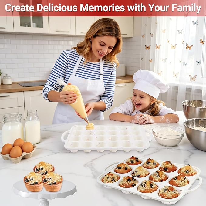 Silicone Mini Muffin Pans for Baking 24 Cup with Steel Frame Non-Stick, 2Pack Small Cupcake Pan, BPA Free Food Grade, Easy Release, Dishwasher Oven Freezer Microwave Safe for Muffin Tin Cake Pop Molds