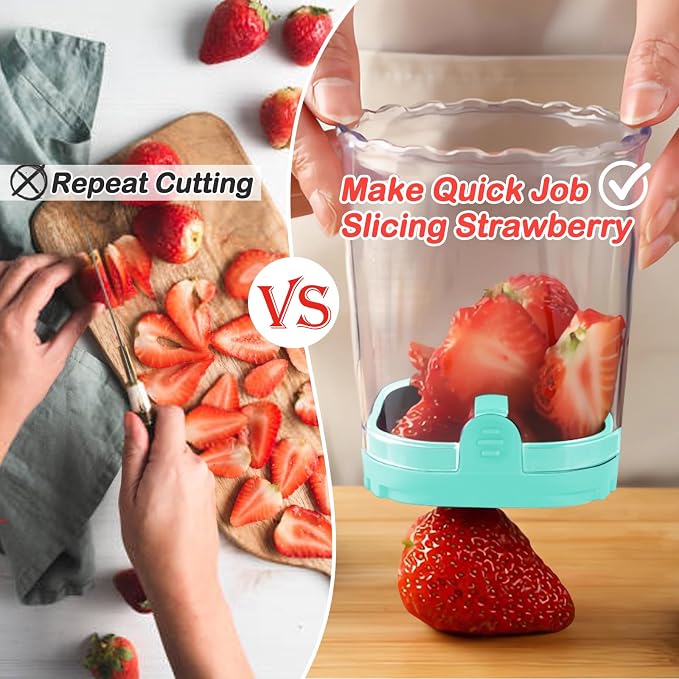 Creative Strawberry Slicer, Detachable Cutter with Push Plate (Turquoise)
