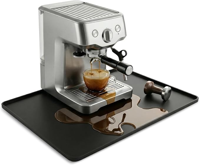 ZJWZLG Silicone Coffee Mat for Countertop, 24x16 inch - Heat Resistant Espresso Machine Mat with Raised Edge, Non-Slip Waterproof Station Pad, Compact Coffee Bar & Kitchen Accessories - Black