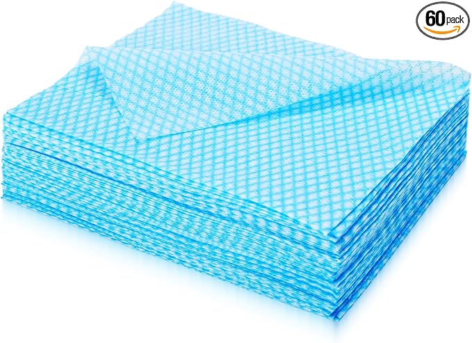 60Pack Disposable Dish Cloths for Kitchen,13.8x15.7"Cleaning Wipes | Disposable Cleaning Cloths, Daily Cleaning Towels for Bathroom, Office (Blue)