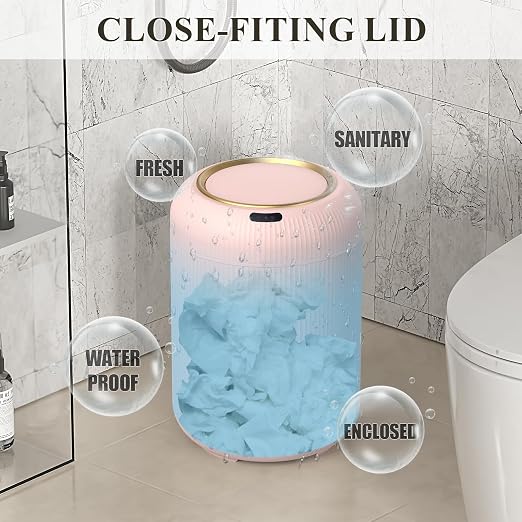 Small Pink Trash Can Bathroom,Motion Sensor Garbage Can Automatic | Touchless Sensor Trash bin with Lid,3 Gallon Auto Bedroom Garbage Bin,Nice Diaper Plastic Waste basket, Boho Bathroom Decor