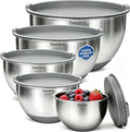 Deedro Mixing Bowls with Airtight Lids, 22Pcs Stainless Steel Mixing Bowls Set Nesting Bowls with Non-Slip Silicone Base, thicker Metal Bowls for Baking & Prepping, 1.5/2/3/4/5 QT, Gray