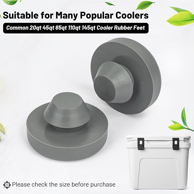 4 Pcs Rack Replacement Cooler Feet, Non-Slip Rubber Feet for Most 20qt 45qt 65qt 110qt 145qt Coolers, Compatible with Yeti Coolers, Prevent Sliding, Gray