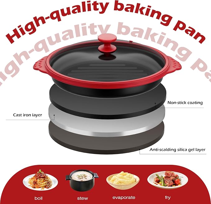 Microwave Grill Pan with Glass Splatter Cover（BPA Free） | Nonstick Microwave Crisper Pan & Cookware Accessories for Grilling Meat, Sandwich, Chicken Wings, Sausage,Dishwasher Safe