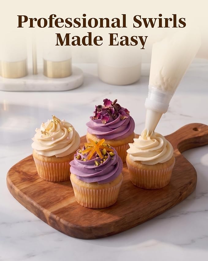 Reusable Plastic Piping Tips, Nozzles Standard Size Star Tip #20 (100pcs) | EZPiping Icing Nozzles with 2 couplers for Cake Decoration and Dessert Design, Baking Supplies Base Ø 0.75" Height 1.25"