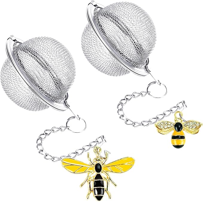 2PC Stainless Steel Mesh Tea Infuser,2.1 inch Tea Ball with Honey Bee | Tea Diffuser Tea Steeper for Filtering Tea,Tea Infusers for Loose Tea,Tea Strainer for Flavoring Herbal Spices and Seasonings