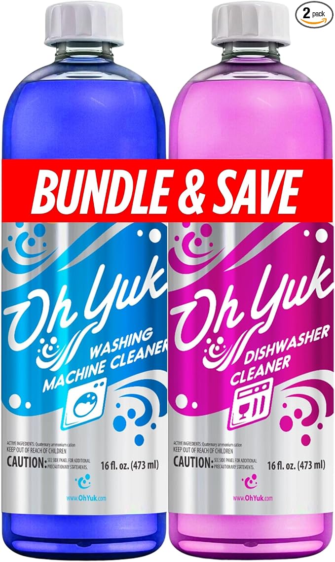 Oh Yuk Washing Machine & Dishwasher Cleaner Combo, Descaler & Deodorizer | 2 Cleaners in 1 Pack, Removes Grease, Odors & Buildup, Natural Citrus Scent, All Washers & Dishwashers, Septic Safe
