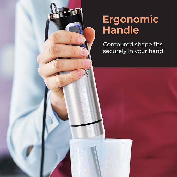 Mueller Immersion Blender Handheld - 8 Speed Stainless Steel Electric Hand Blender, Emulsion Blender Stick Kitchen Gadget with Turbo Mode | Stainless Steel | 8 Speed Settings with Turbo Mode | Electric Hand Blender