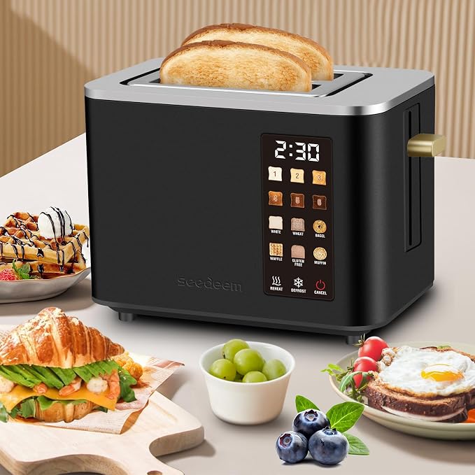 SEEDEEM Touchscreen Toaster 2 Slice, Stainless Steel, 6 Shade, 900W, Black