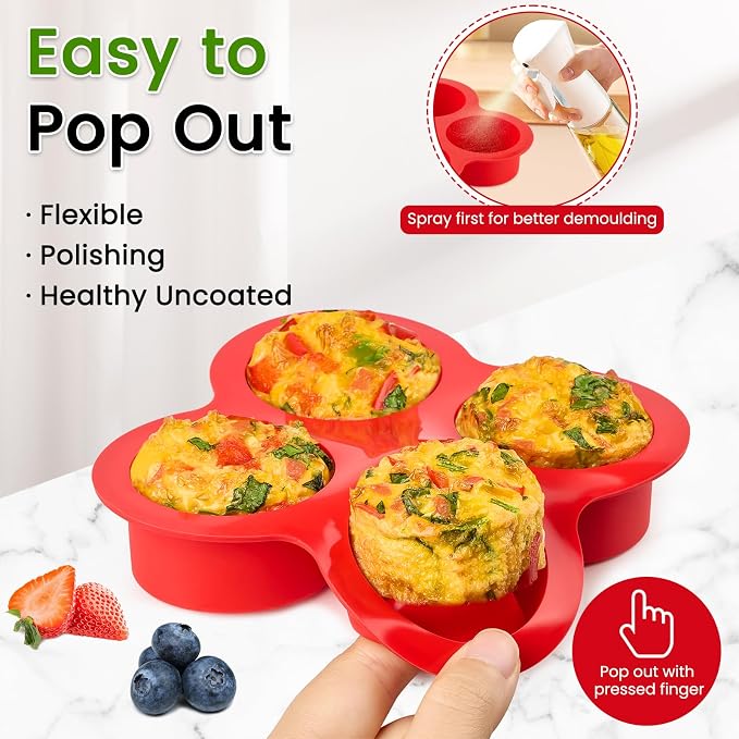 JOERSH Air Fryer Egg Mold, 2 Pack, 4 Cups | Silicone Air Fryer Baking Pan, Non Stick, For Egg Bites, Cupcakes, Muffins, Tart, Frittata, Quiche