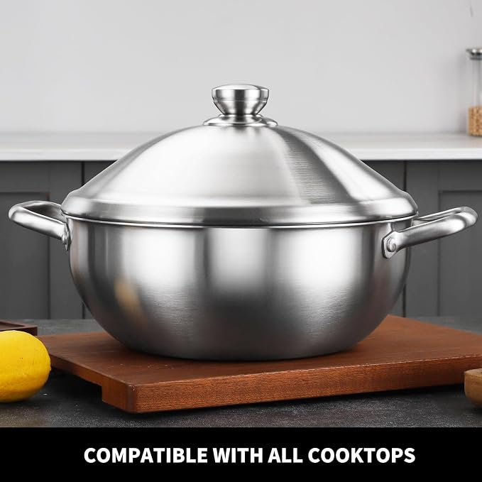 Delarlo Tri-Ply Stainless Steel 12 Inch Everyday Pan With Lid,kitchen everything pan, Chef's Pans,Induction Cooking Pot, 7.2QT Oven Safe Stock Pot, Up to 600℉