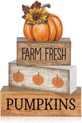 Lineshading 4 Pcs Fall Tiered Tray Decor, Pumpkin Sunflower Wood Sign | Rustic Farmhouse Wooden Block Signs, Farm Fresh Pumpkins Text, For Fall Home Shelves, Mantel, Table, School Events