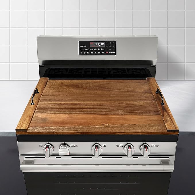 Noodle Board Stove Cover with Handles, Acacia Wood | For Electric Stove, For Gas Stove Top