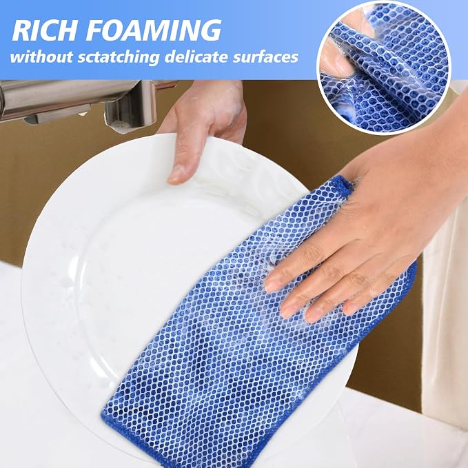 Dish Cloths for Washing Dishes with Scrub Side, Microfiber Dish Rags | Dual-sided microfiber dish cloths with scrubber for stuck-on food, quick dry kitchen washcloths 9 Pack, 9 Inch Mixing colors