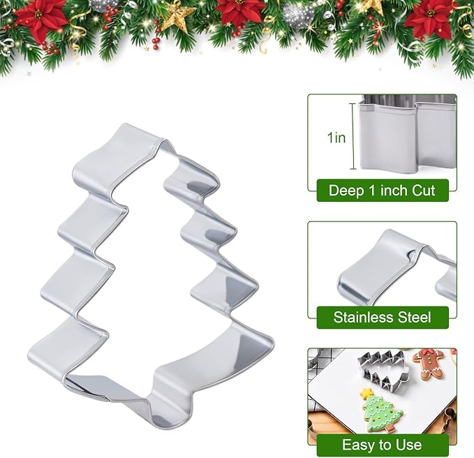 Christmas Cookie Cutters Set 6 Pieces,Biscuit Cutter Set for Holiday | Stainless Steel Metal Cutter with Christmas Tree, Gingerbread Man, Snowman, Snowflake, Candy Cane, Santa Face Shapes
