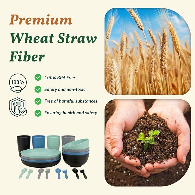 Unbreakable Plates and Bowls Sets 20 PCS Wheat Straw Dinnerware Sets Microwave & Dishwasher Safe Plate Set Kids Plastic Plates Camping Dish Set, Salad, Hamburger, Pizza-Nightscape