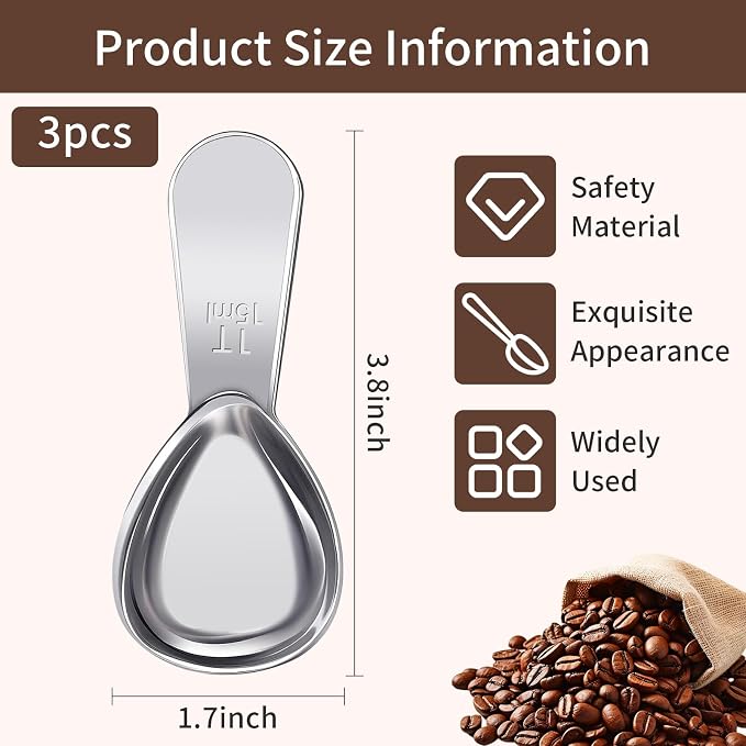 3 Pcs Coffee Scoop,1 Tbsp Coffe Spoons for Tea,Sugar,Flour or Coffe | 1 Tbsp Stainless Steel Measuring Spoon,Tablespoon,Short Handle,Laser Engraved Mark,Drop Resistant