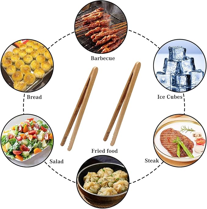 12 Pcs Bamboo Tongs 7 Inch Bamboo Toast Tongs for Serving Pickle Muffin, Cheese Fruits Salad, Toast & Bread (Pack of 2)