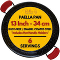 Paelluxe Paella Pan Enameled No-Rust Steel Skillet - 13 Inch, 6 Servings | 1.2mm Carbon Steel, Easy-Clean Enamel, Propane Safe, Oven Safe, Fits Stove Burners, Silicone Handle Holders
