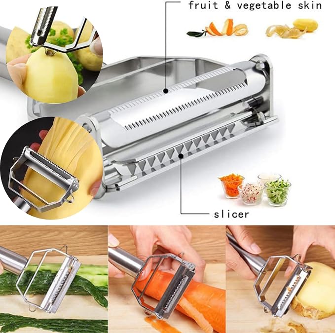 Julienne Peeler, Vegetable Peeler for Kitchen,Ultra Sharp Stainless Steel Fruit Slicer with Heavy Duty Dual Blade Vegetable Julienne Cutter, No-Rust Multifunction Y Potato Peeler