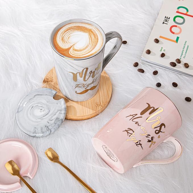 Wedding Gifts for Couples 2026, 14oz Ceramic Mr and Mrs Mug Gifts Set of 2 | Bridal Shower Engagement Anniversary Bride to be Gifts for His and Hers 2026 with Spoon Greeting Card, Luxury Gift Box
