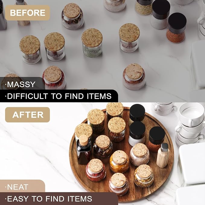 VERTORGAN Lazy Susan Bamboo Organizer for Kitchen,Cabinet(Large) | 360 Rotating Turntable,Spice Rack,Serving Tray,Pantry Vanity Organizer,Countertop Space-Saver