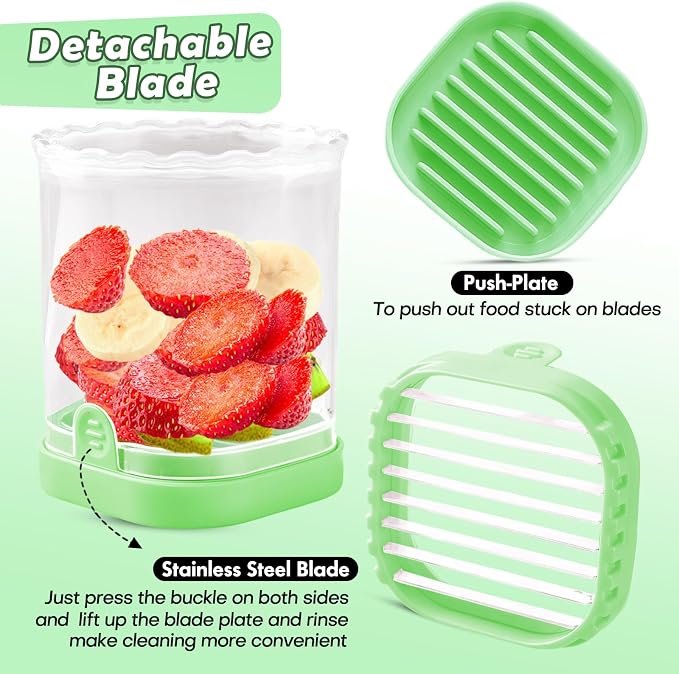 Creative Strawberry Slicer, Detachable Cutter with Push Plate (Green)