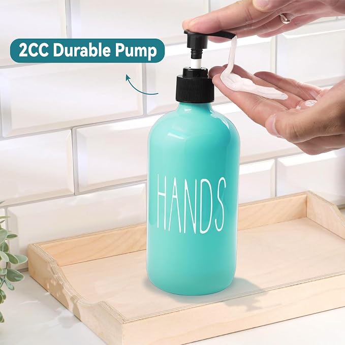 COHOSEGE Glass Soap Dispenser Set 2 Pack,16 Oz Dish Soap Dispenser for Kitchen Sink,Teal Kitchen Accessories and Kitchen Decor,Turquoise Decorations and Kitchen Utensils for Kitchen
