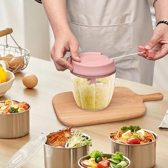 Manual Food Chopper Vegetable Cutter Onions Cutter Garlic Dicer Grinder Veggie Chopper with Container 900ML