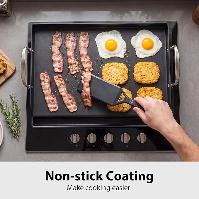 Utheer Griddle Kit, 17 x 13 Inch Pre-Seasoned Cast Iron Flat Top | Includes scratch-free tools for cooking, universal design works with gas grills, charcoal grills and camping