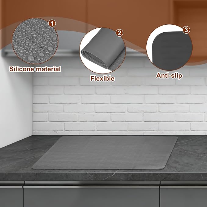 PATIKIL 28 x 20 Inch Stove Top Cover for Electric Stove, 1Pcs Silicone Stripe Mat for Glass Top Cover Non-Slip Glass Cooktop Protector for Kitchen Oven Dish Drying Mat, Light Gray