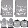 Sratte 6 Pcs Kitchen Decor Accessories Set, Kitchen, Gray | Farmhouse Kitchen Towels Pot Holders Oven Mitts Set 2 Dish Towels 2 Potholders 2 Cooking Mittens for Baking Cooking Supply